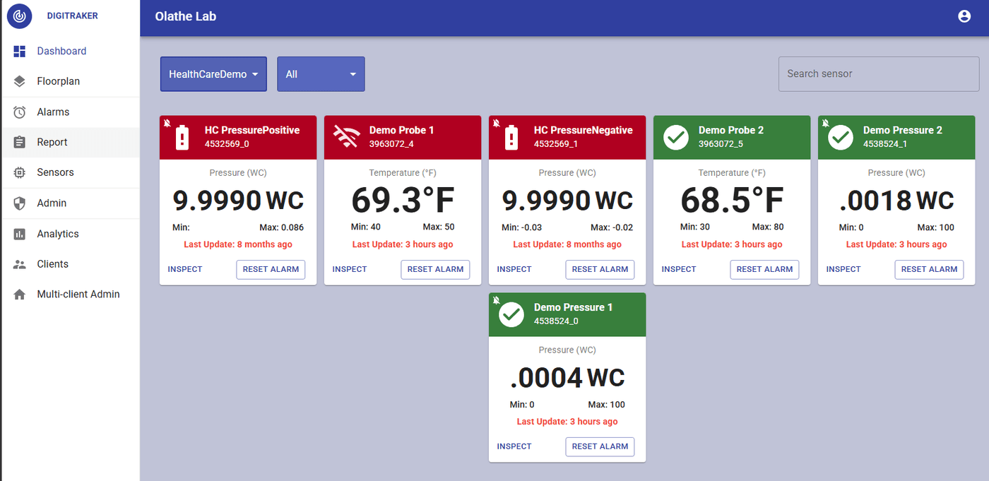 Digitraker IoT monitoring dashboard