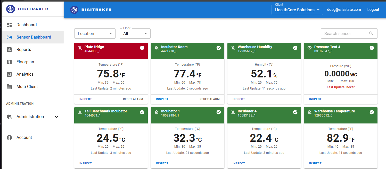 Digitraker IoT monitoring dashboard